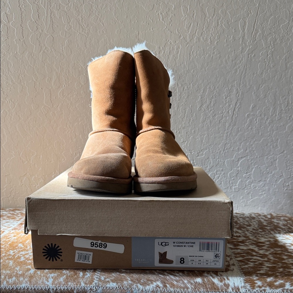 Size 8 UGG Chestnut Boots with Fluffy White Trim W Constantine